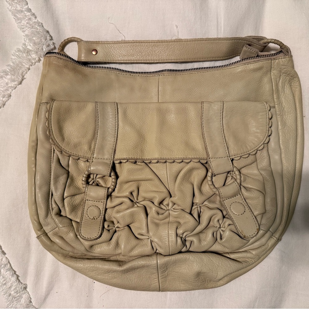 Anthropologie Lucky Penny Cream Leather Shoulder Bag